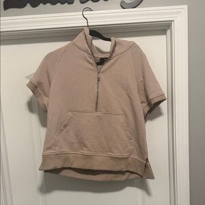 Tan Half-Zip Short Sleeve Sweatshirt
